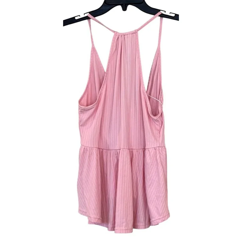 Halara Pink V Neck Ribbed Ruffle Peplum Top Girly Size XS NWT